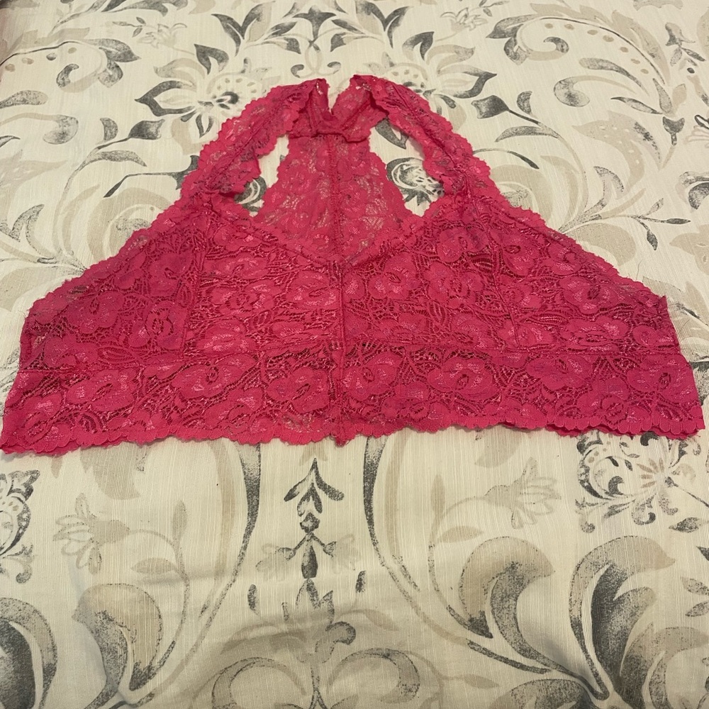 Lace Halter Bralette - Pink